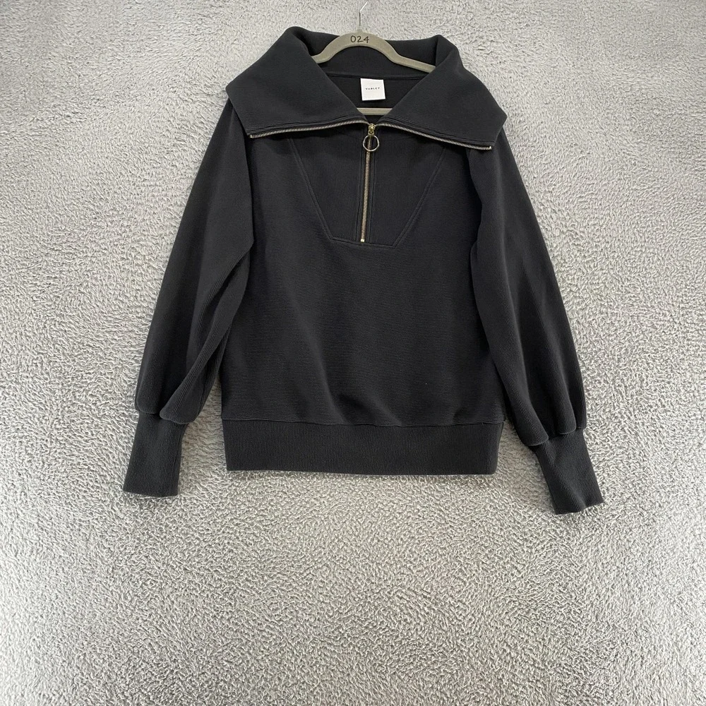 Varley Vine Sweatshirt Womens Small Black Half Zip Collared Ribbed Sweater Knit - Picture 1 of 11